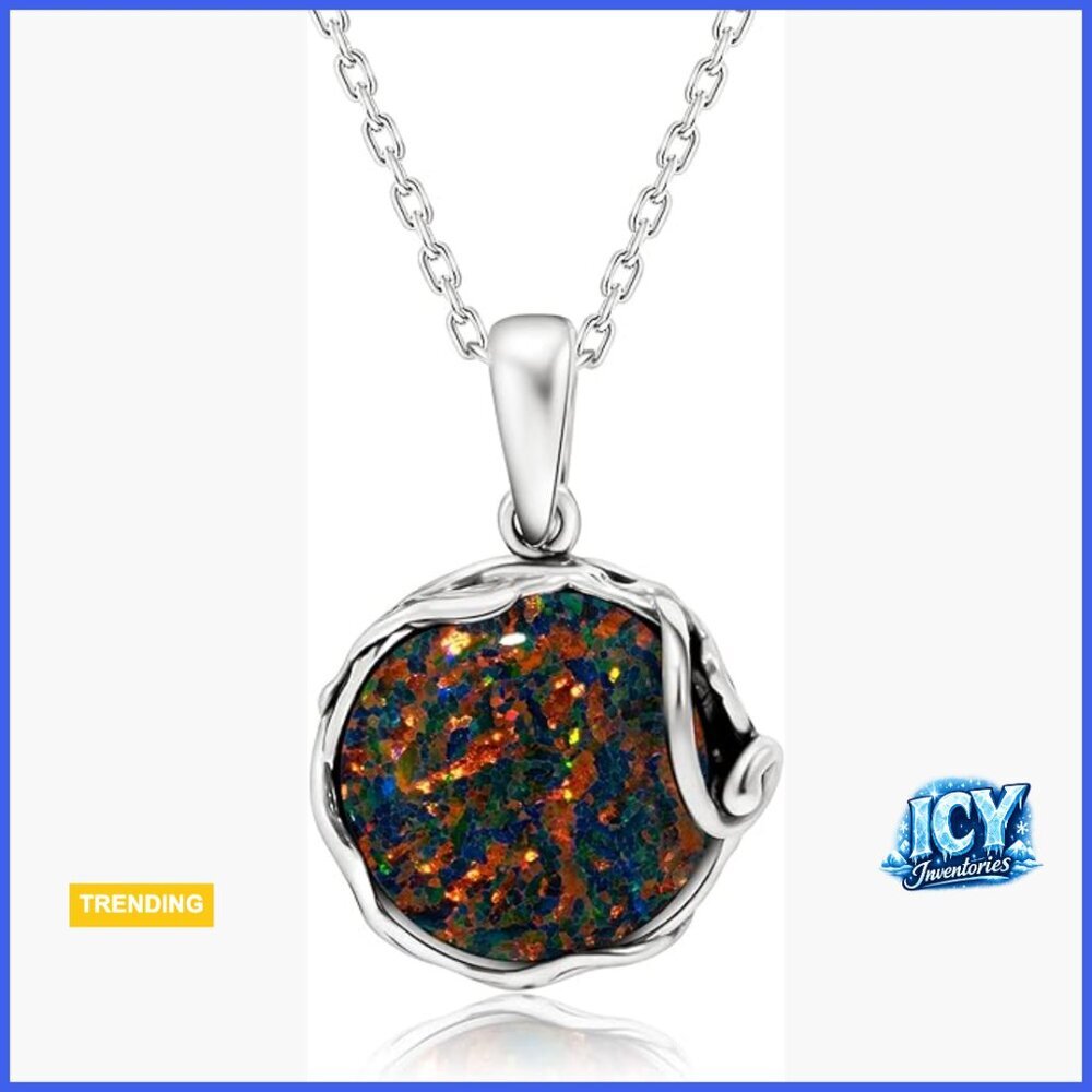 Sterling Silver Pendant Necklace with Simulated Black Opal